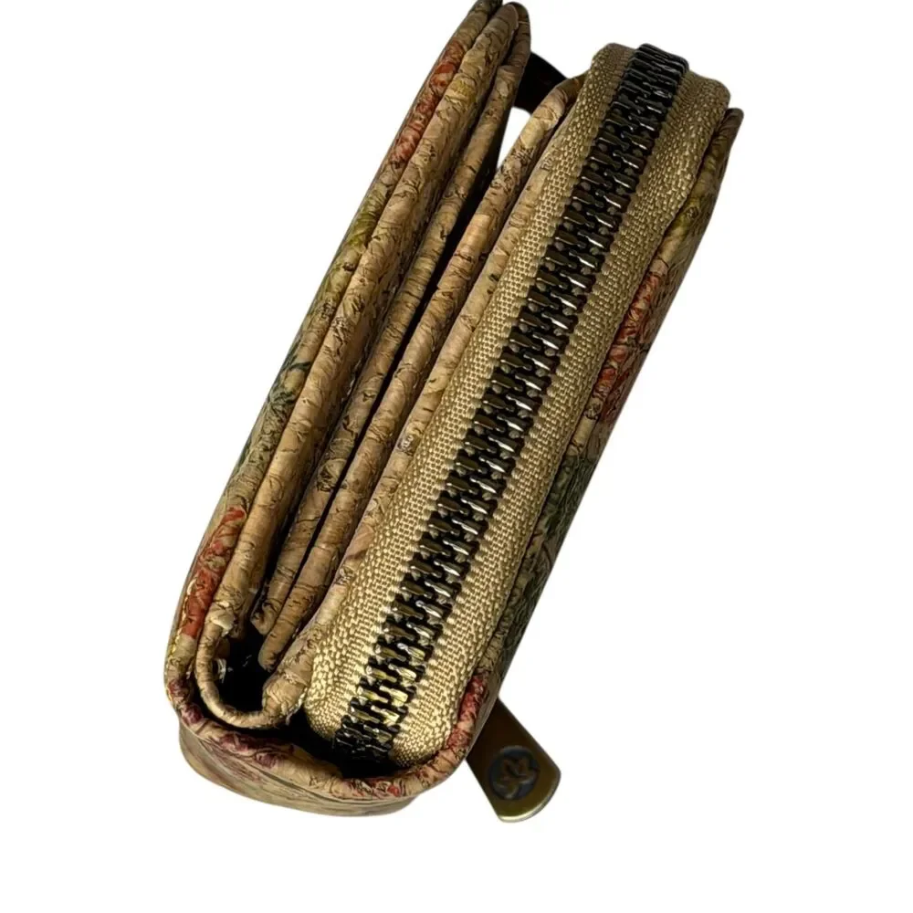 Cork Bifold Wallet Coin Purse Printed Leaf Retro Vegan Zip Around